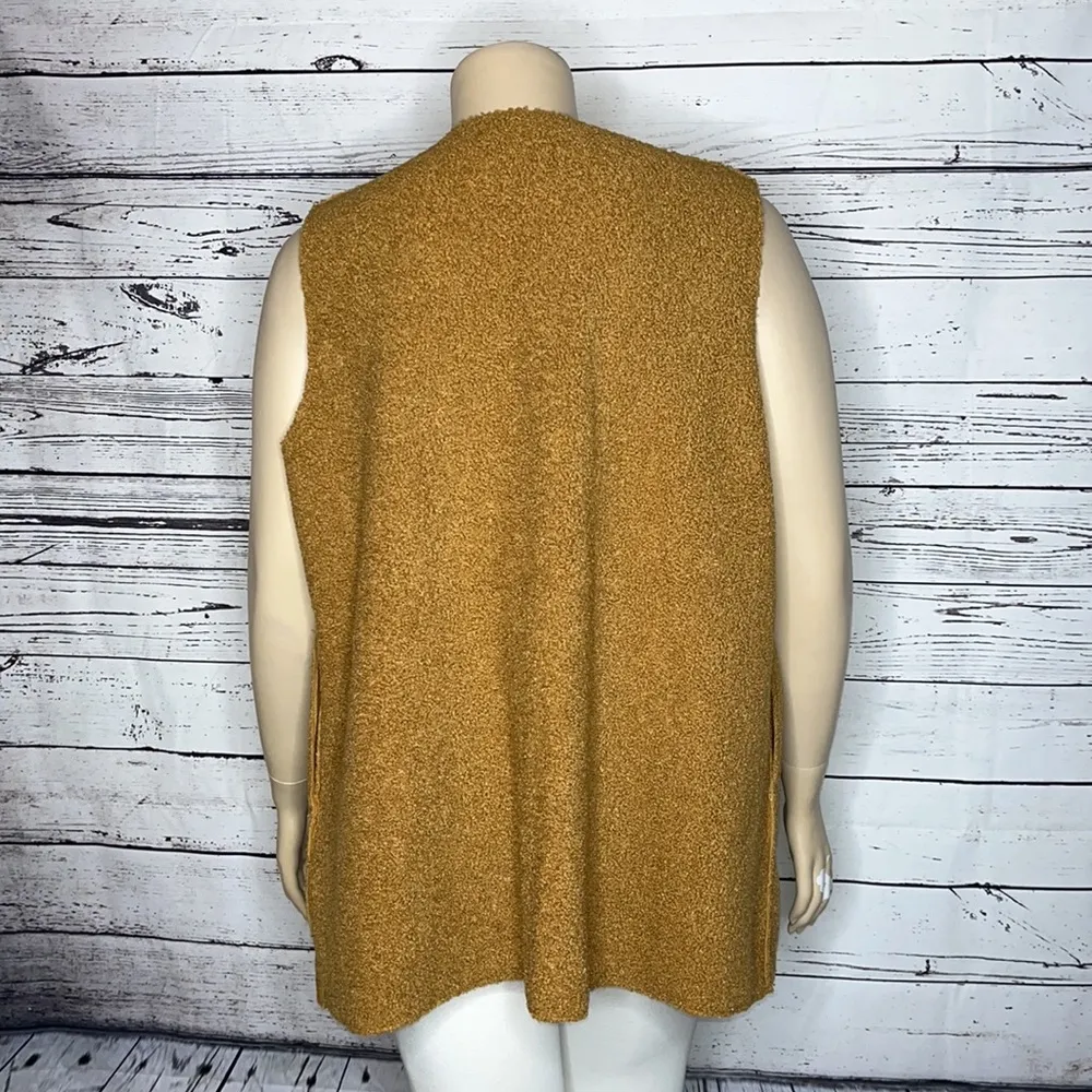 Max Studio Size XL Caramel Faux Fur Teddy Open Front Drape Duster Vest Jacket - Image 4