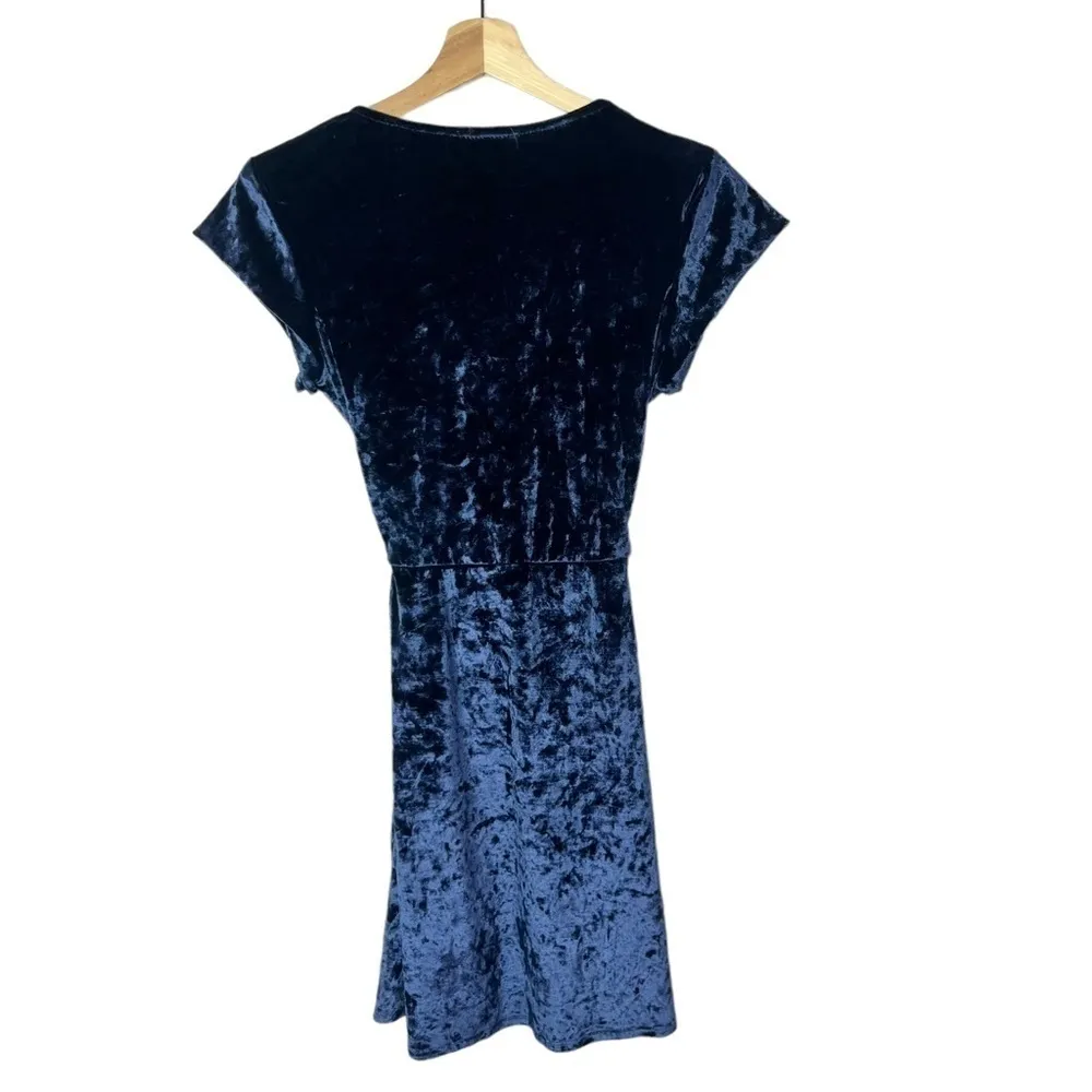 PacSun LA Hearts Dark Blue Crushed Velvet Short Sleeve Wrap Mini Dress S - Image 3