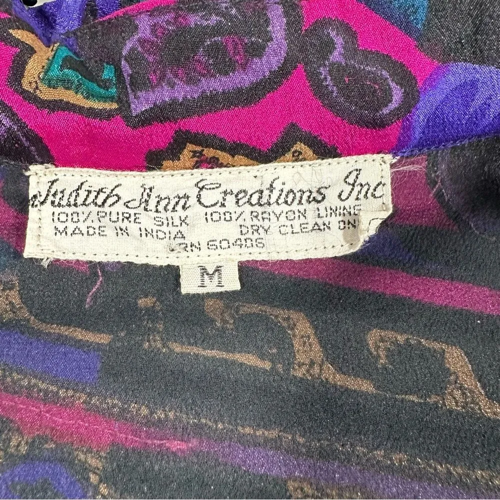 Vintage Judith Ann Creations 100% Silk Floral Patterns Embellished Maxi Dress M Purple Size M - Image 5