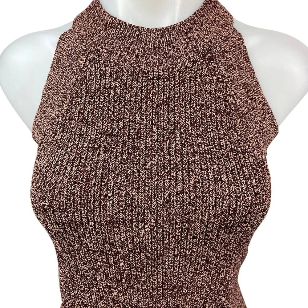 Aritzia Wilfred Brown Mock Neck Sleeveless Knitted Crop Sweater Tank Top Size XS - Image 3