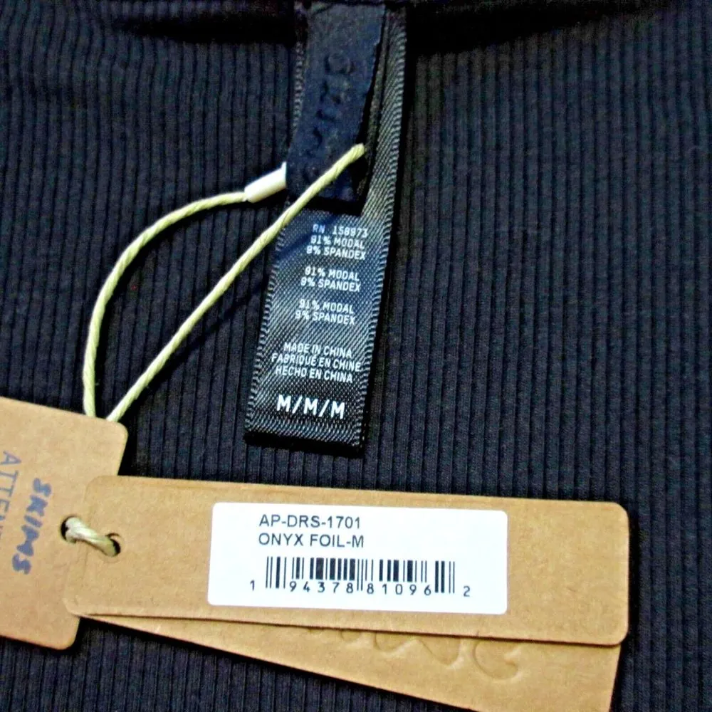 NWT Skims Soft Lounge Shimmer Long Sleeve Dress in Onyx Foil Black Ribbed Maxi M - Image 5