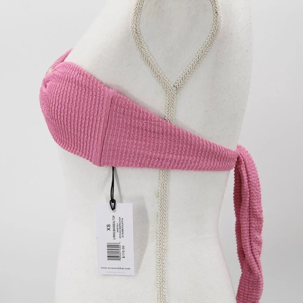 NWT WeWoreWhat U-Ring Bandeau Bikini Top Bubblegum Pink Sponge Seersucker Tie XS - Image 3