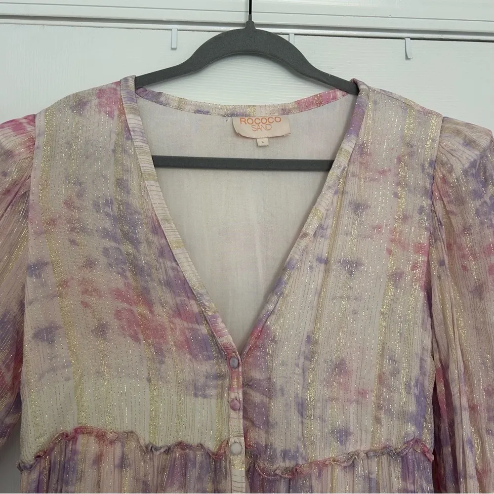 Rococo Sand Etre Metallic Maxi Dress Pink Multi Size L - Image 5