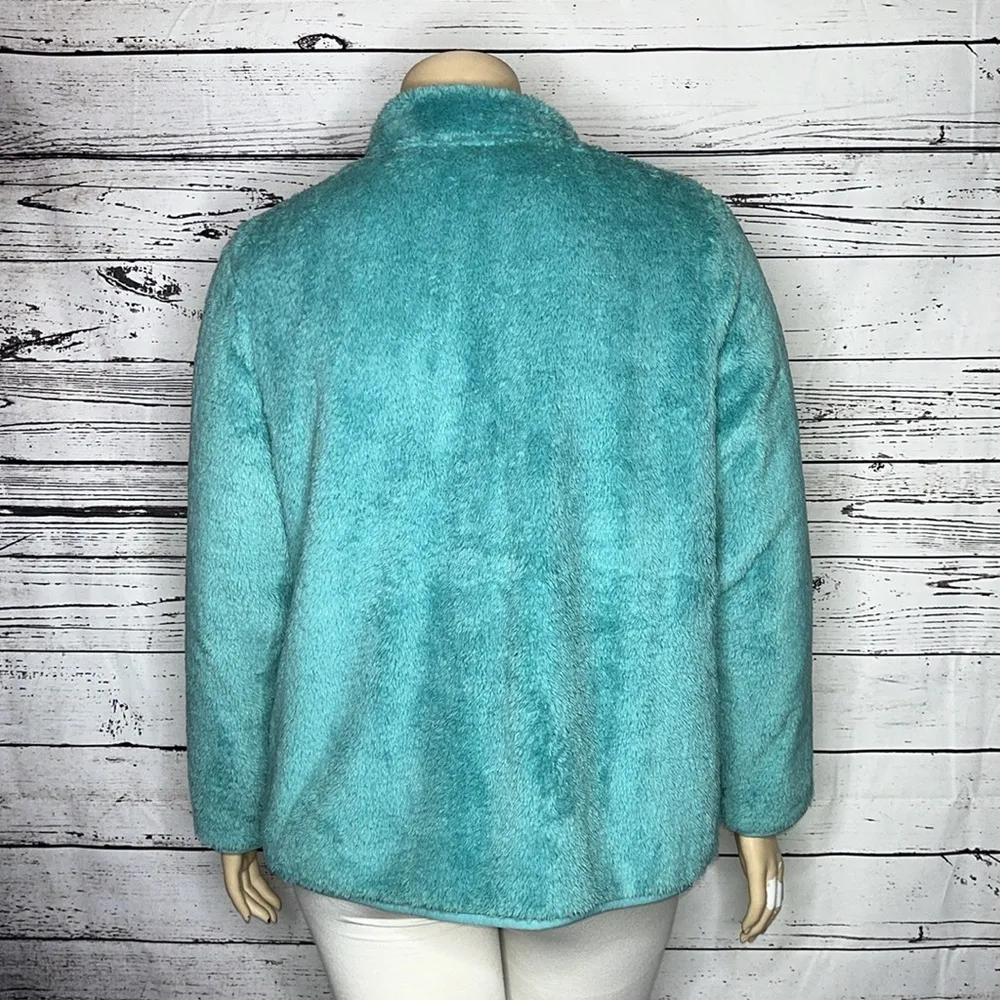 Denim & Co. Size 1X Blue Snap Button Pullover Sherpa Sweatshirt Jacket - Image 4