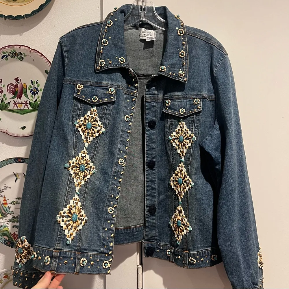 Just B Beaded Jean Jacket Blue Size XL - Image 7