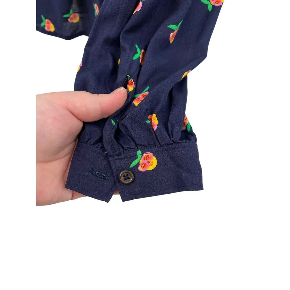 Anthropologie‎ Kendra Dandy Dreamer Buttondown Top Blouse Pineapple Navy Blue 12 - Image 8