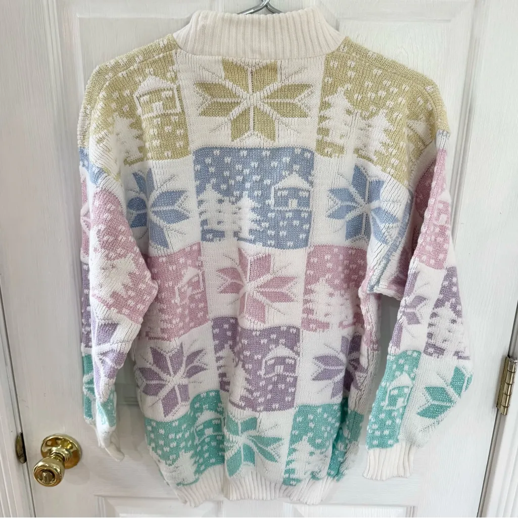 ✨ Vintage 90s SPUNKY “Winter Wonderland” Sparkle Thread Sweater Sz Medium (6) - Image 7