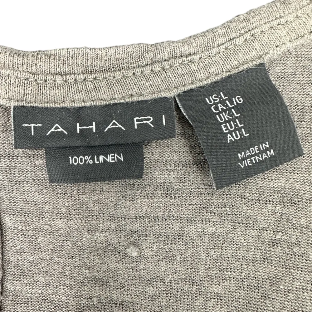 TAHARI | Large | 100% Linen Sage Round Neck Cap Sleeve Back Button Tee T-Shirt - Image 2