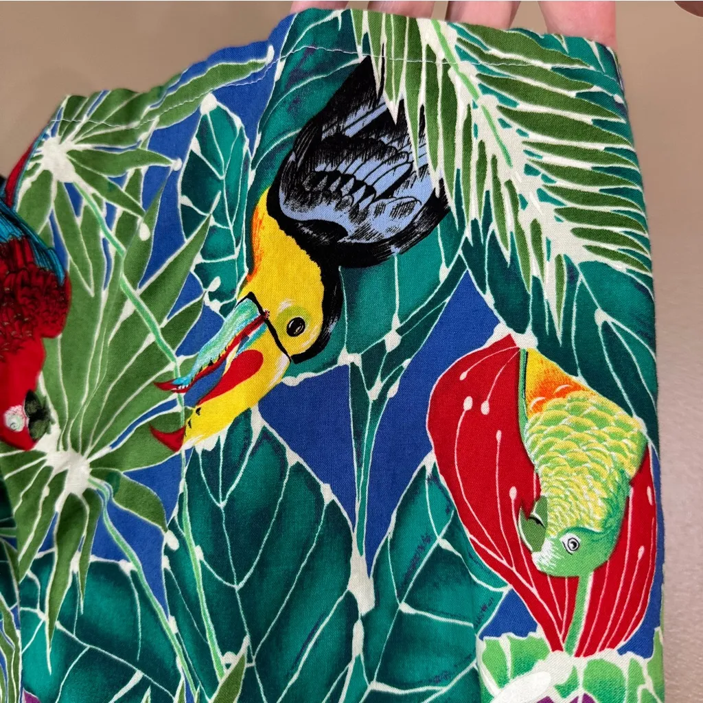Vintage Women’s Tropical Birds Elastic Waist Pull On Shorts Medium Green - Image 7