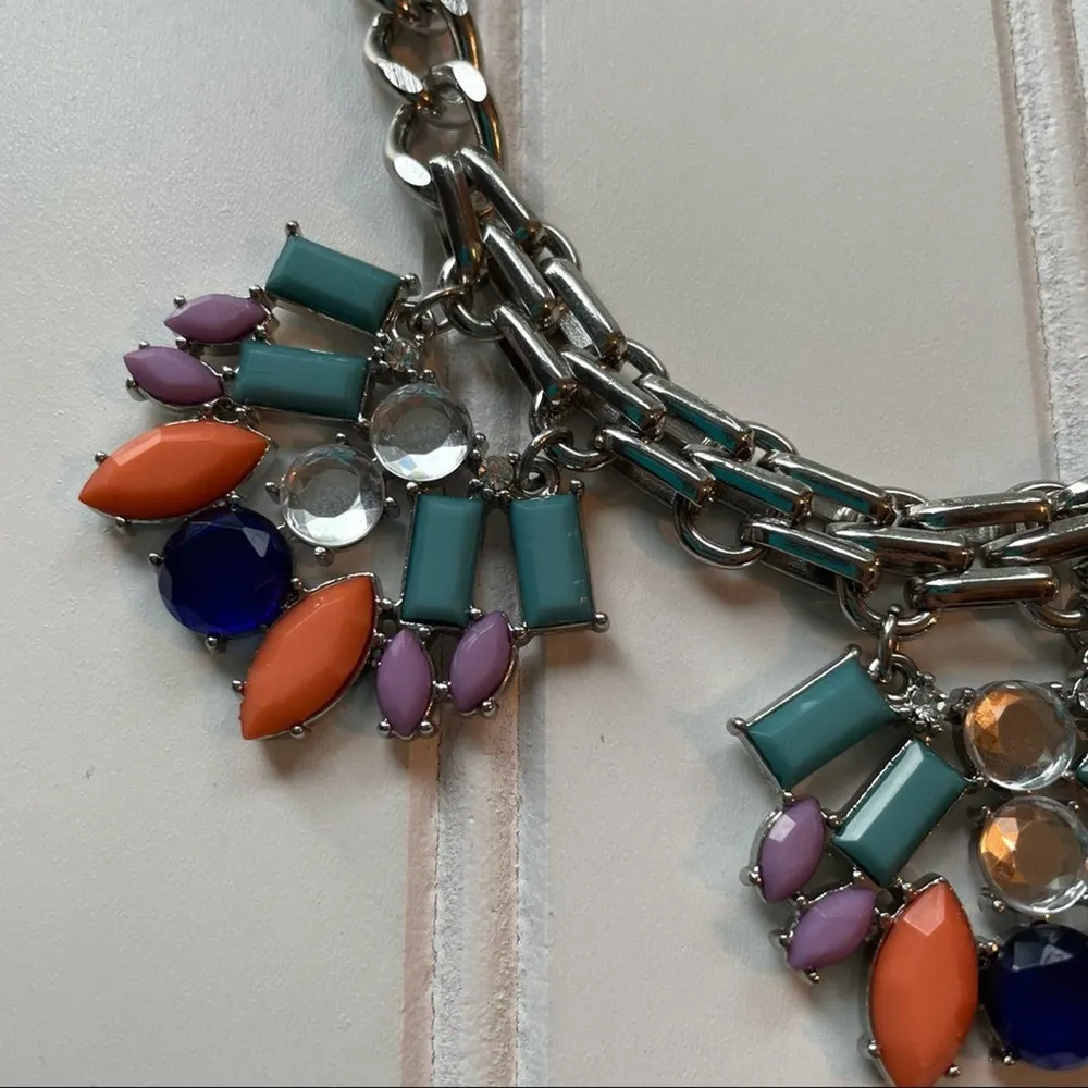 Necklace Fashion Jewelry Statement Beaded Blue Silver Chain link Aztec Bougie - Image 6