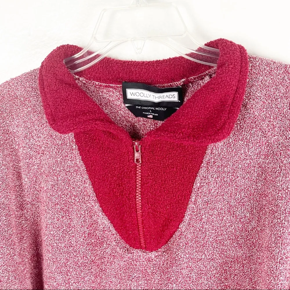 WOOLLY THREADS Red Marled Quarter Zip Long Sleeves Pullover, Size Large - Image 4