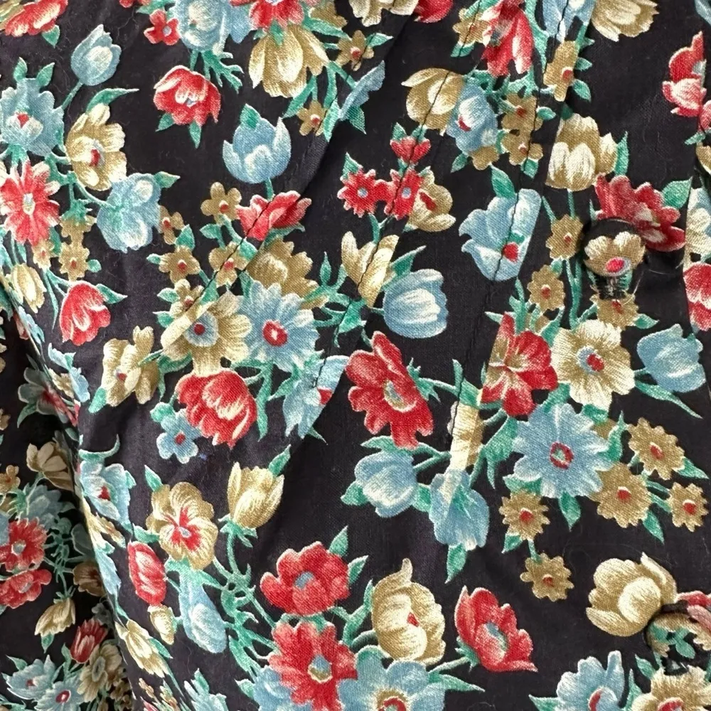 Vintage 70s 80s Prairie Peter Pan Collar Floral Button Down Shirt Size Medium Blue - Image 2