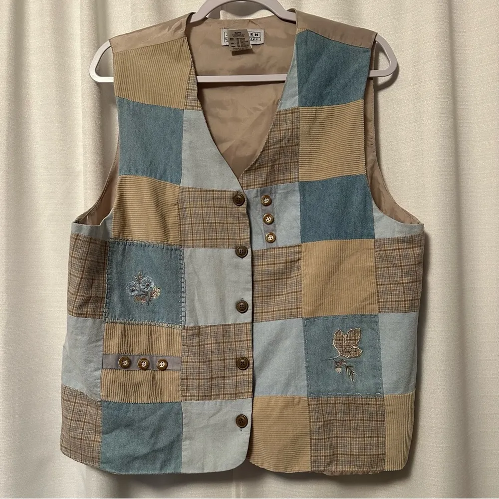 Vintage Jantzen Vest Women's XL Patchwork Linen 90's Y2K Embroidered Grandma - Image 9