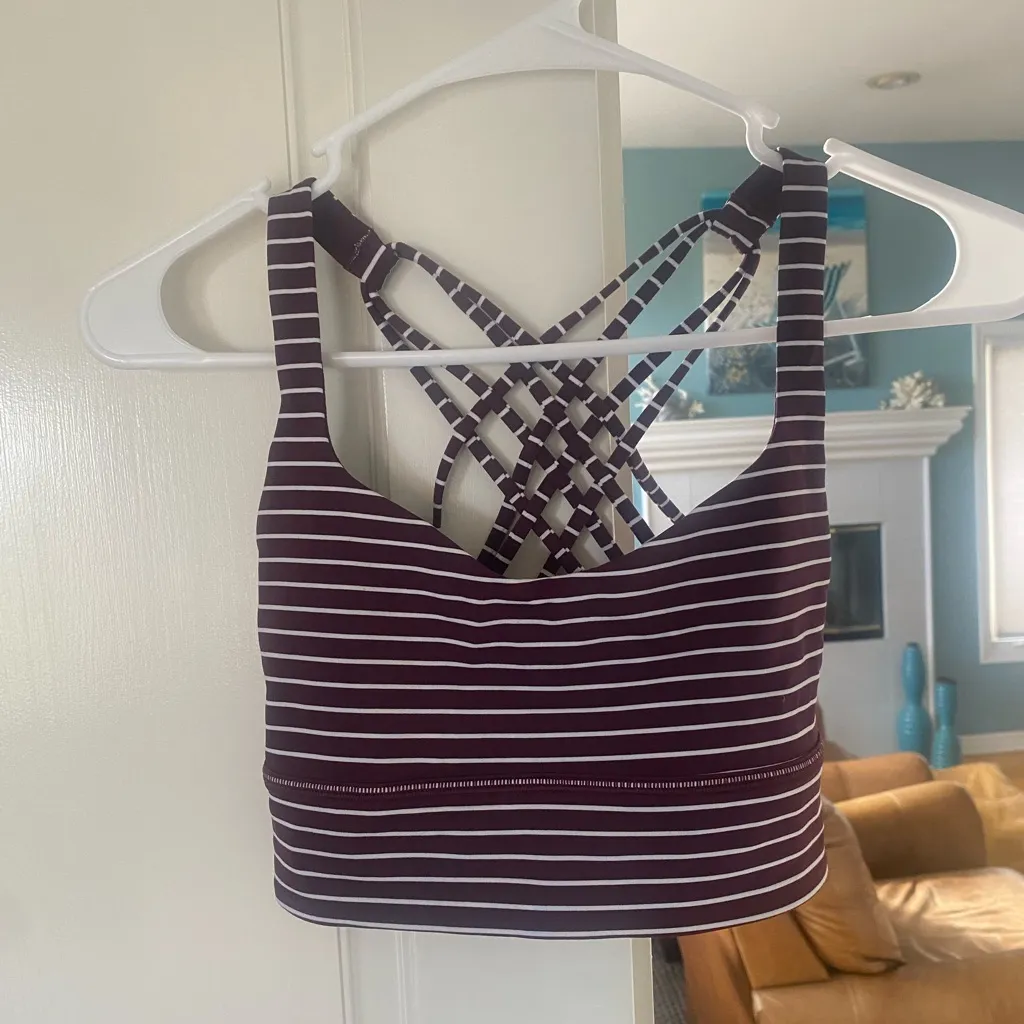 Lululemon Free to Be Bra Wild Long Line Luxtreme Parallel Stripe Adobe and White - Image 6