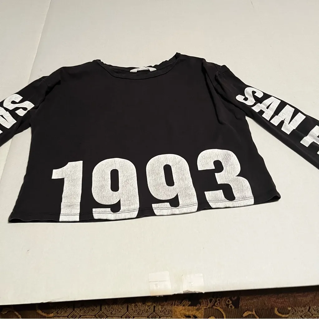 H&M Womens Faded Black Crop Long Sleeve Shirt San Fran 1993 Top Y2K 90s *FLAW‎ - Image 6