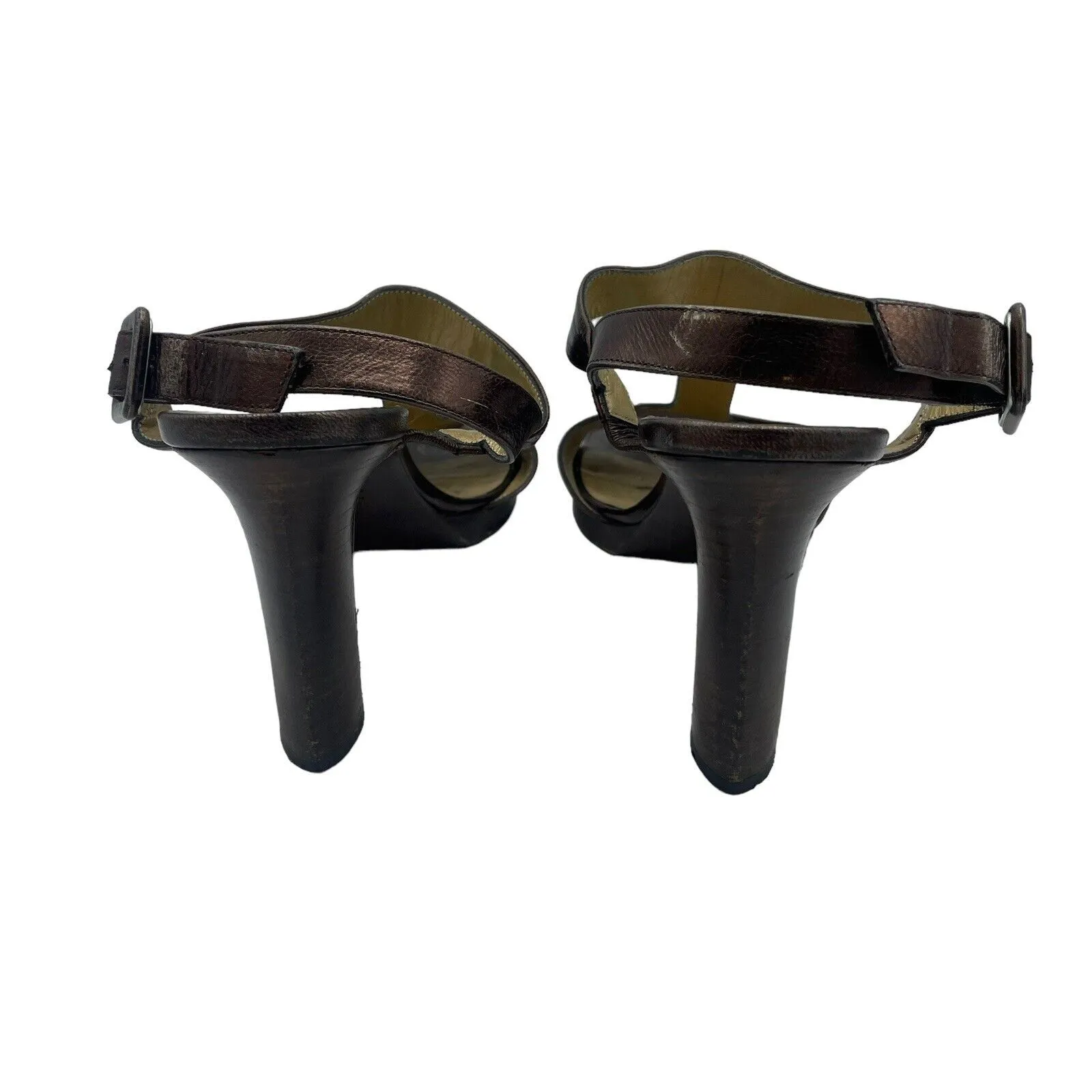 YSL Yves Saint Laurent Heels Women's 6.5 Vintage Retro T-strap Bronze - Image 7