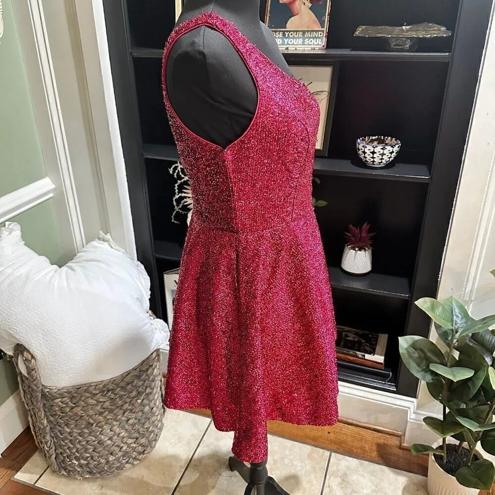 Lulus Shimmer Barbie City Fuchsia One Shoulder Mini Skater Dress Size M Pink Size M - Image 9