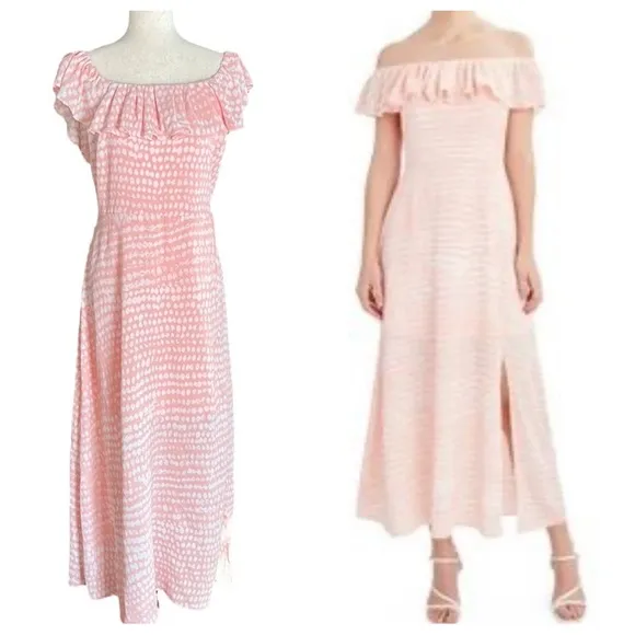 BCBG Paris Women's ON/Off the Shoulder Sandy Dot Maxi Dress White Size XL - Image 2