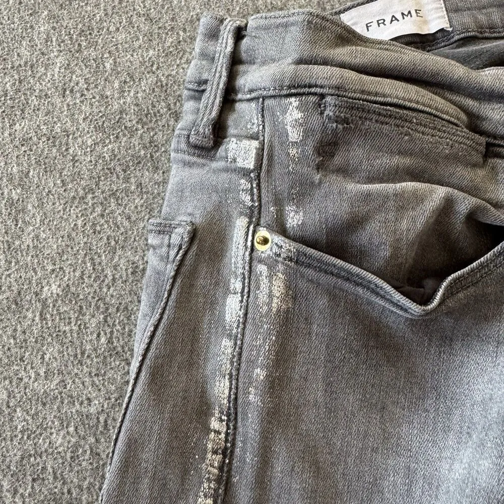 Frame Le High Straight Field Foil Tux Gray Womens Ankle Jeans Sz 27 Cotton Blend - Image 4
