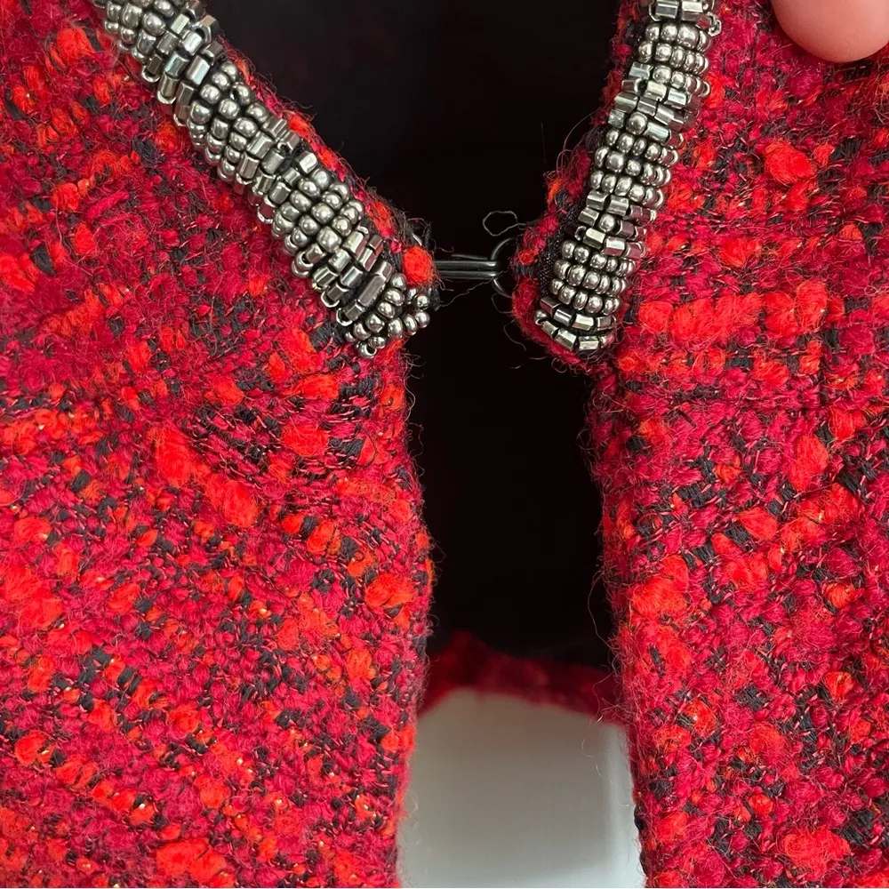 Zara Red Blazer Fantasy Boucle Red metal embellished blazer size large RARE - Image 4