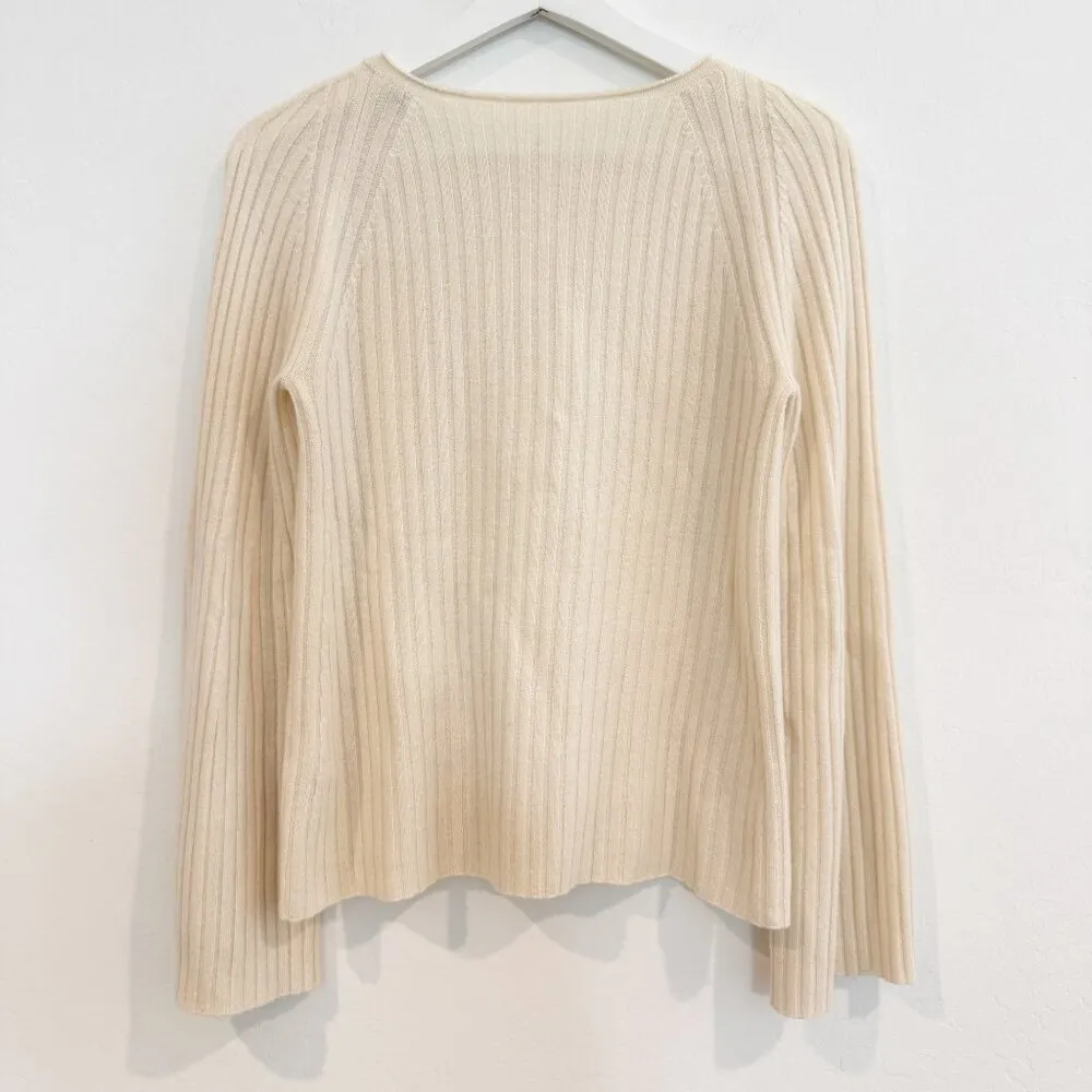 Vince Cashmere Flared Bell Sleeve Ribbed Knit Cutout Sweater in Cream Size XS‎ - Image 9