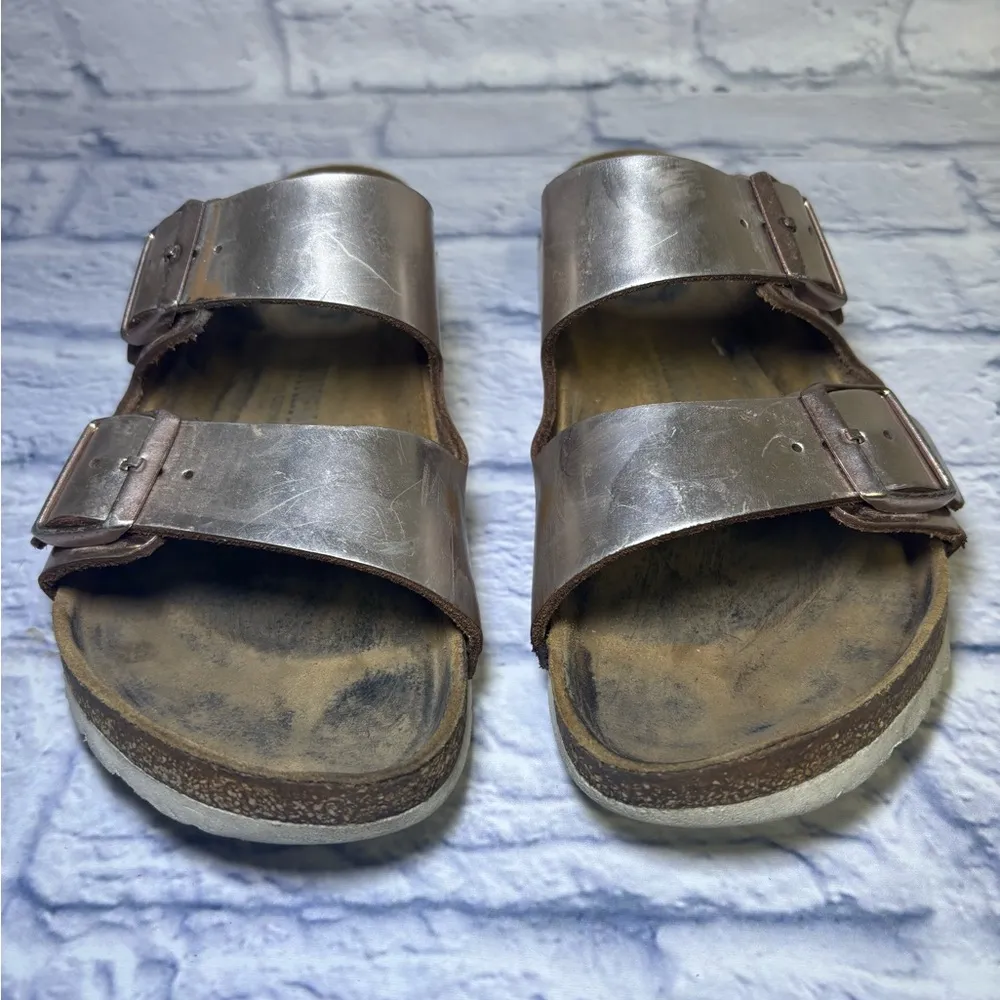 Birkenstock Arizona Soft Footbed Women Metallic Rose Gold Leather Sandal Size ? - Image 4