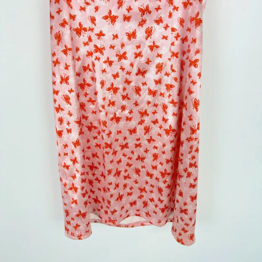 Butterfly Print Spaghetti Strap Slip Dress Pink Size Small S - Image 11