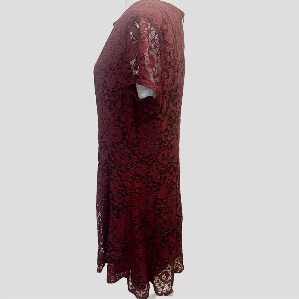 Vntg Burgundy Lace Layered Whimsigoth Fairy Grunge Dress 14 Y2K Office Siren - Image 3