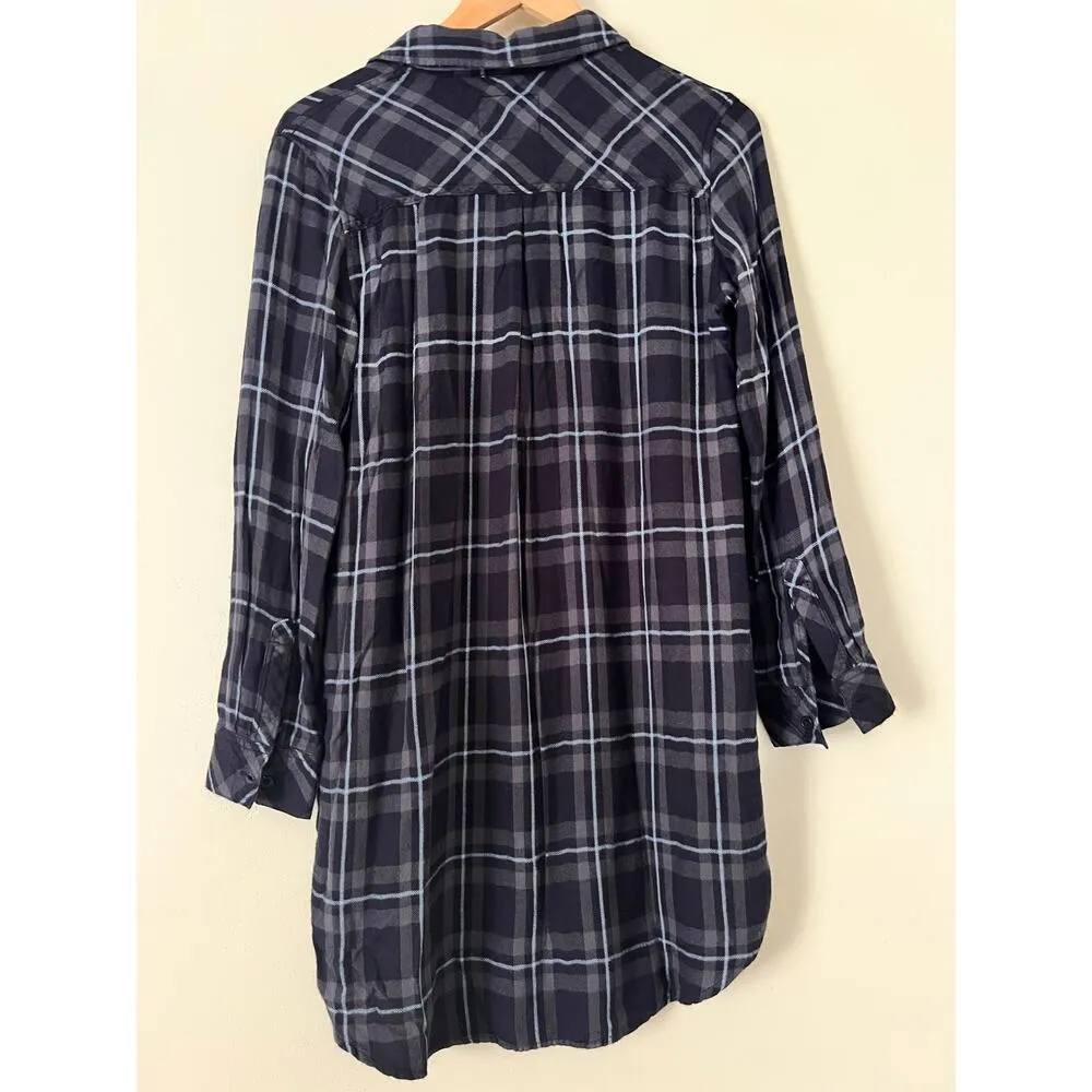 Rails Bianca Flannel Shirt Dress Women's Buttondown Small Grey Black Plaid Cozy - Image 6