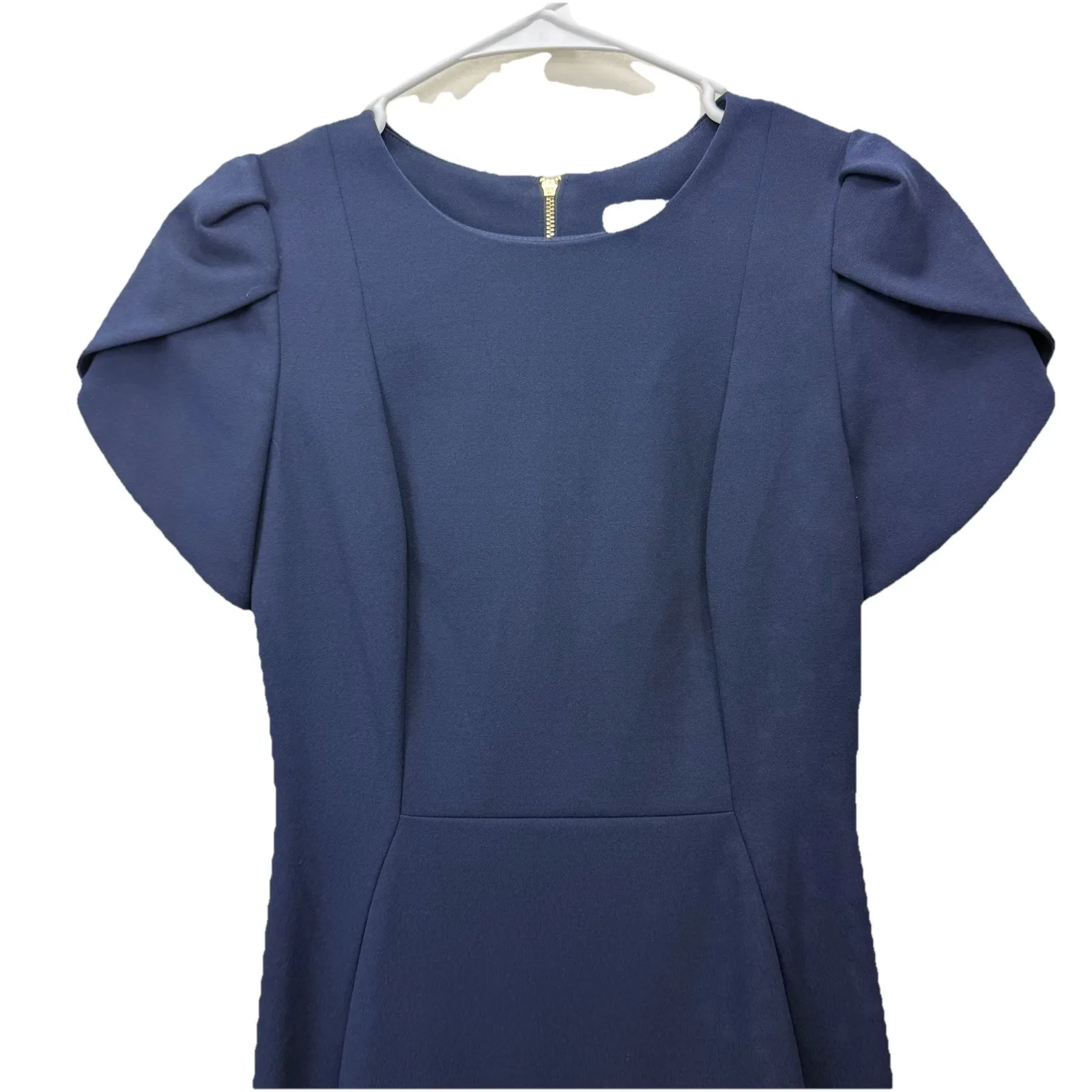 Calvin Klein Navy‎ Blue Tulip Sleeve Stretch Crepe Sheath Dress Size 2 - Image 5
