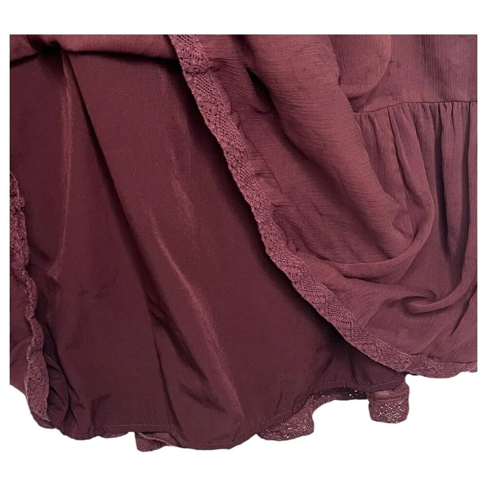 Abercrombie Fitch Dress Womens S Midi Square Neck Chiffon Smocked Back Maroon - Image 6