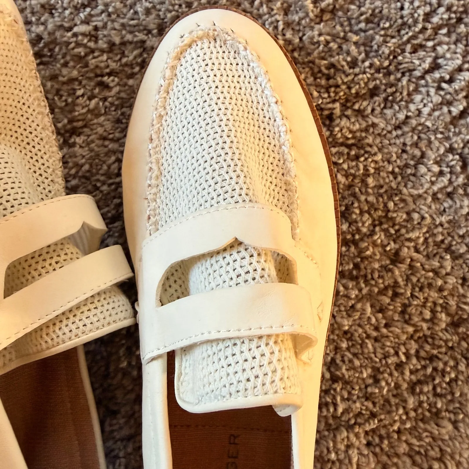 Kelsi‎ Dagger Brooklyn White Leather Knit Lens Penny Loafer Flats Women Size 8.5 - Image 5