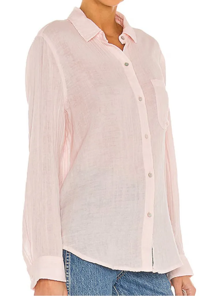 Rails Ellis Top Petal Cotton Gauze Button Down Shirt Small Pastel Pink Revolve - Image 1