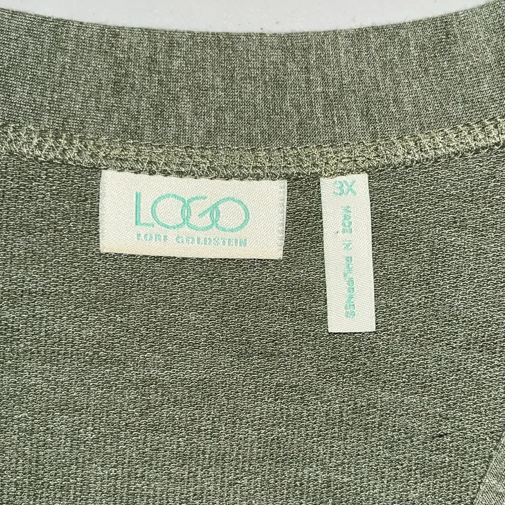 LOGO Lounge by Lori Goldstein Sz 3X Green Snap Front French Terry Knit Cardigan - Image 4