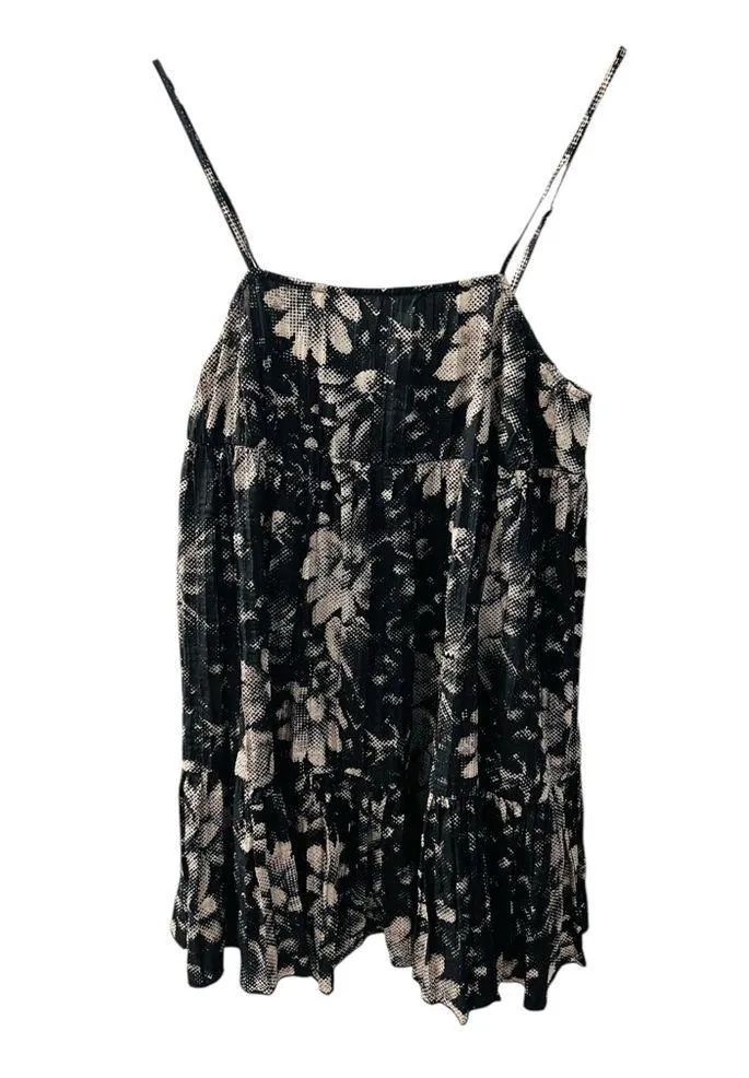 Urban Outfitters Lucia Black and Cream Floral Plisse Mini Dress Small Petite - Image 6