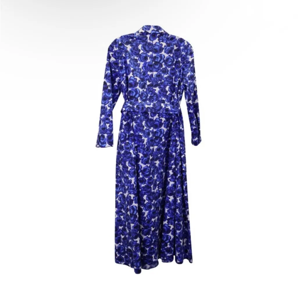 Carolina Herrera cotton Blue and White Floral Long Sleeve self-tie belt Dress - Image 6