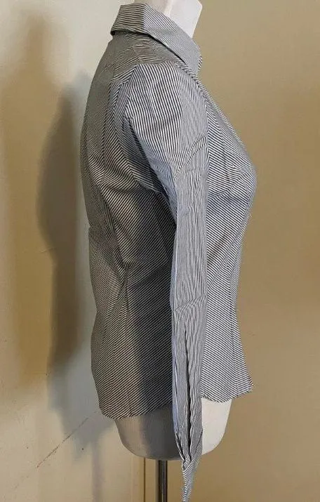 LISSEO Long Sleeve Button Down Shirt Black White Striped Made in Japan Women's S Multi - Image 2