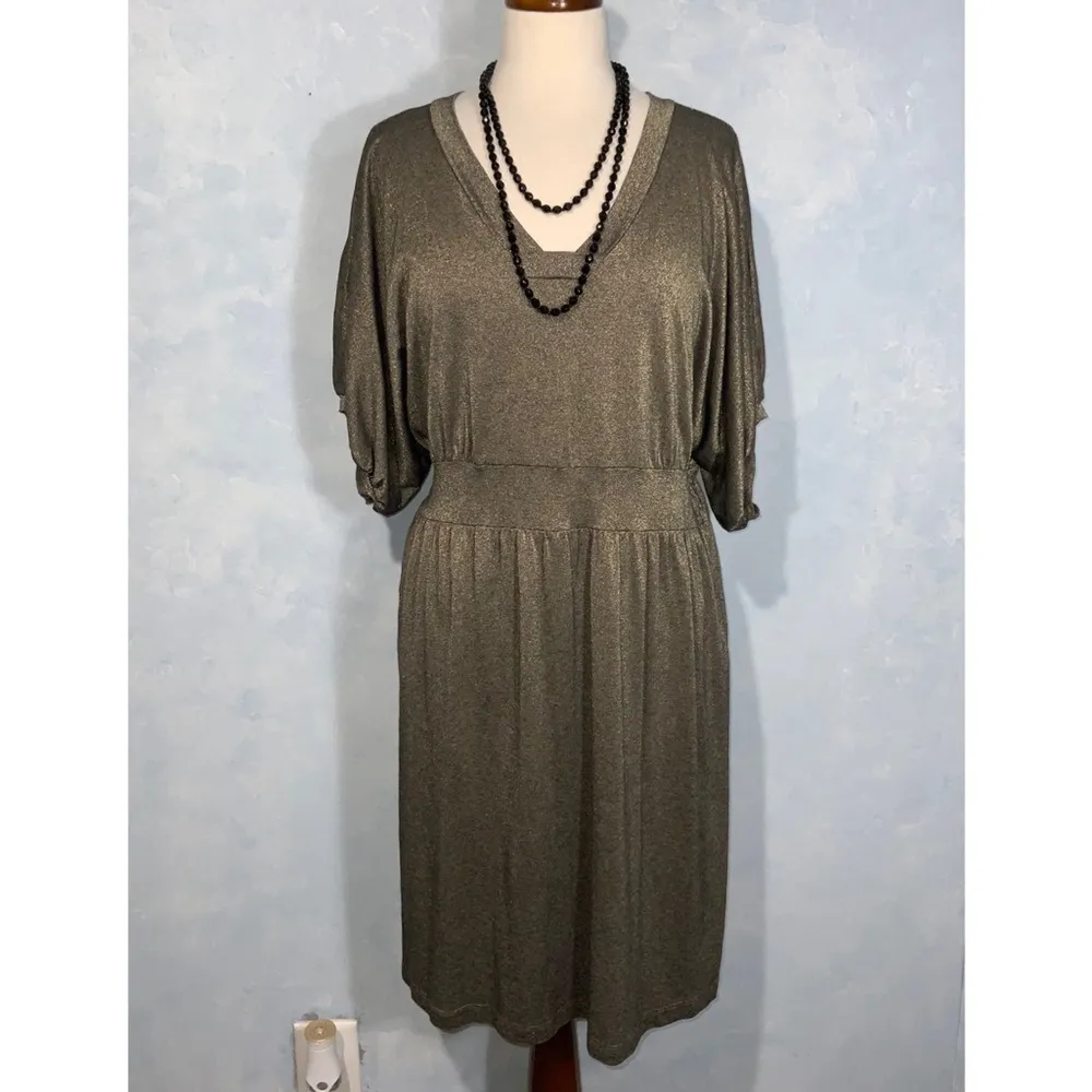Anthropologie Left Of Center God Metallic Puffed Short Sleeve Dress Large - Image 4