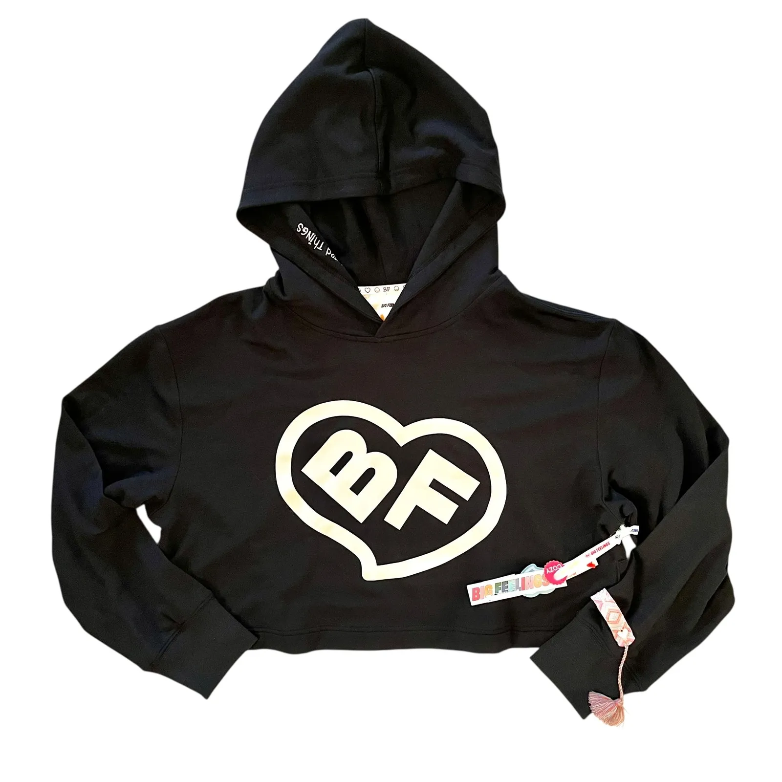NWT Alice + Olivia A+O X Big Feelings Tai Black Cropped Hoodie - Image 11