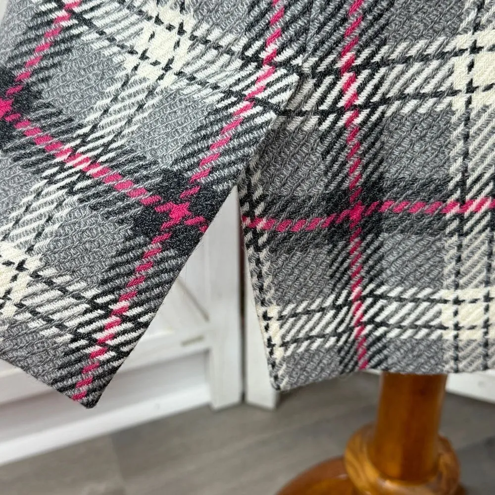 Gianni Sport‎ Vintage Tartan Plaid Wool Pencil Skirt Grey Pink 12 - Image 7