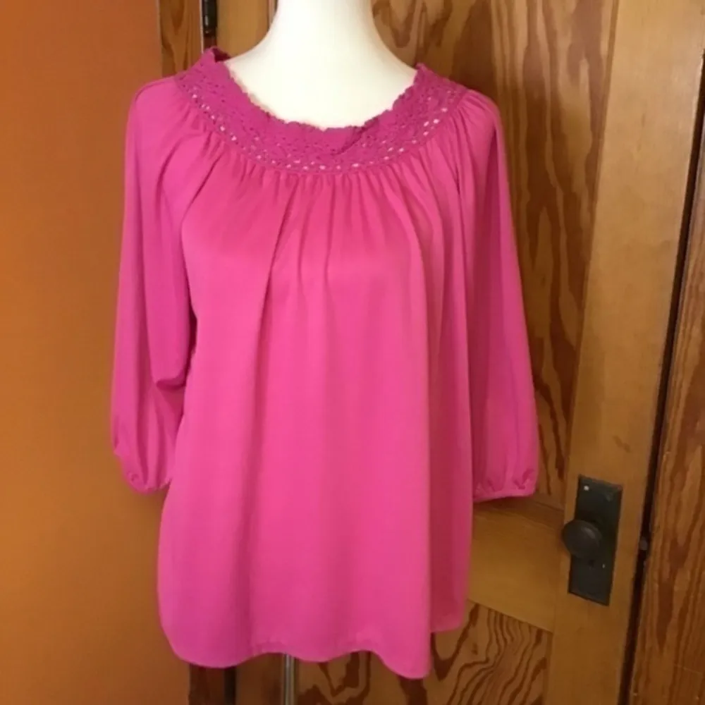 Vintage 70s hot pink muumuu tunic shirt Size XL - Image 2