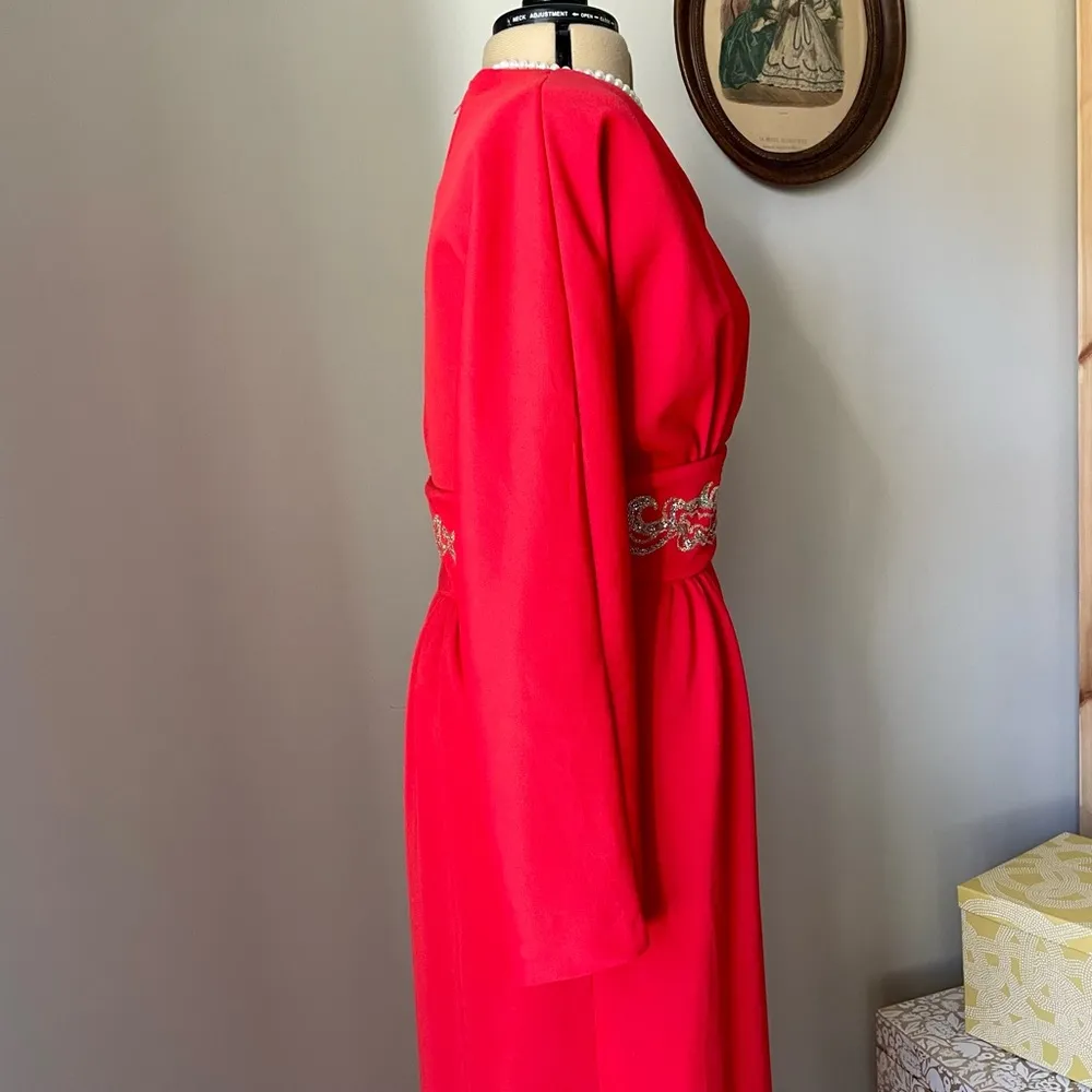 Vintage 1960s mod red maxi dress with glitter waist Size L - Image 5