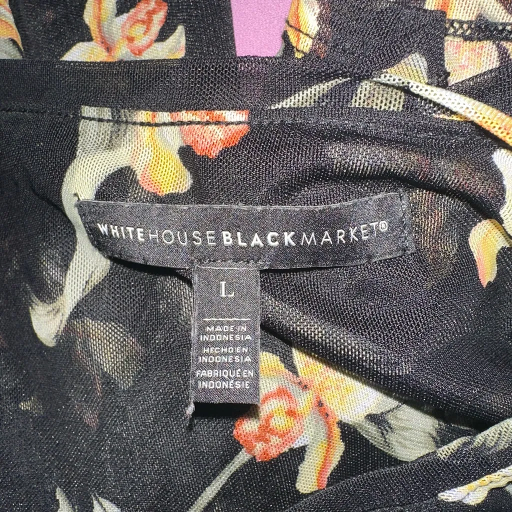WHBM Mesh Side Shirred Floral Print Blouse Size L - Image 4