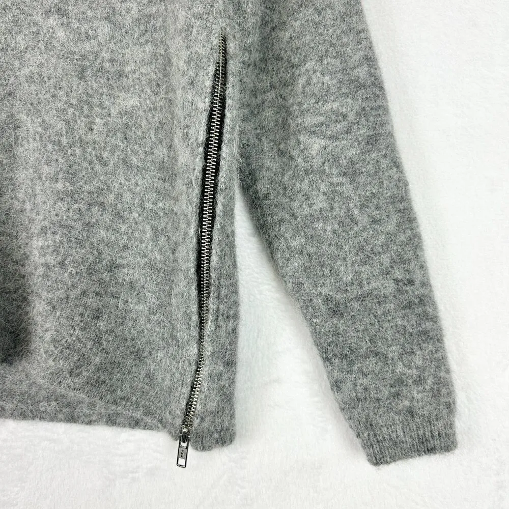 Alpaca Merino Wool Sweater Size XS Gray V-Neck Side Zip Classic - Image 3