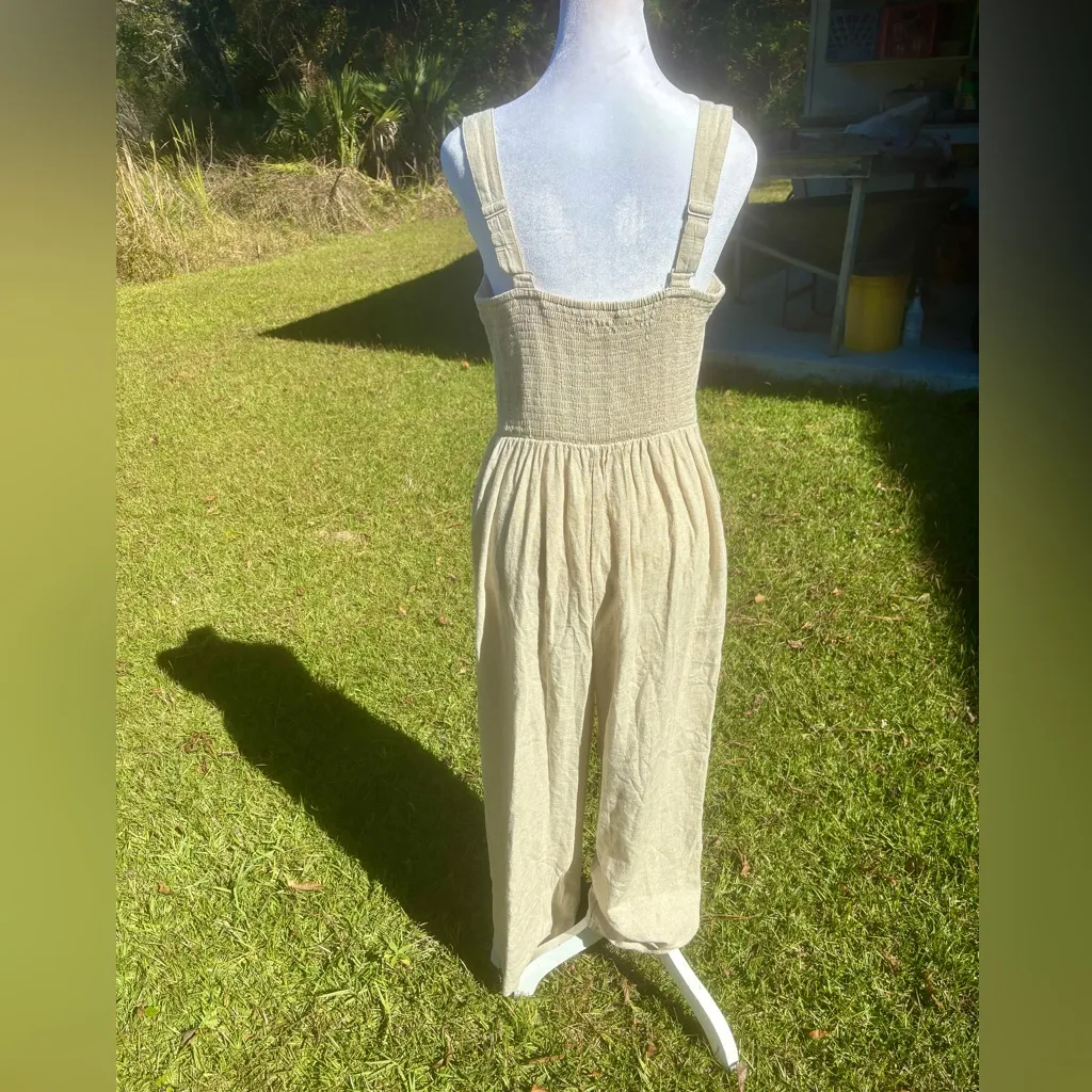 Old Navy Med Fit & Flare Linen-Blend Jumpsuit Natural Linen  Oatmeal Color NWT - Image 5