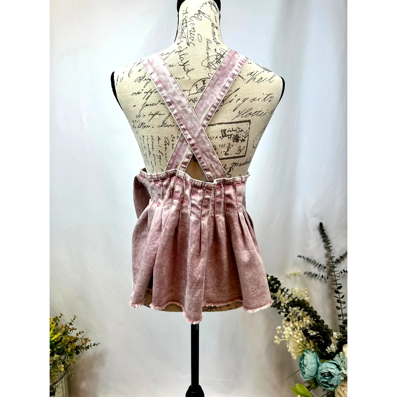 Free People Marina Denim Babydoll Crop Top Distressed Purple XL - Image 13