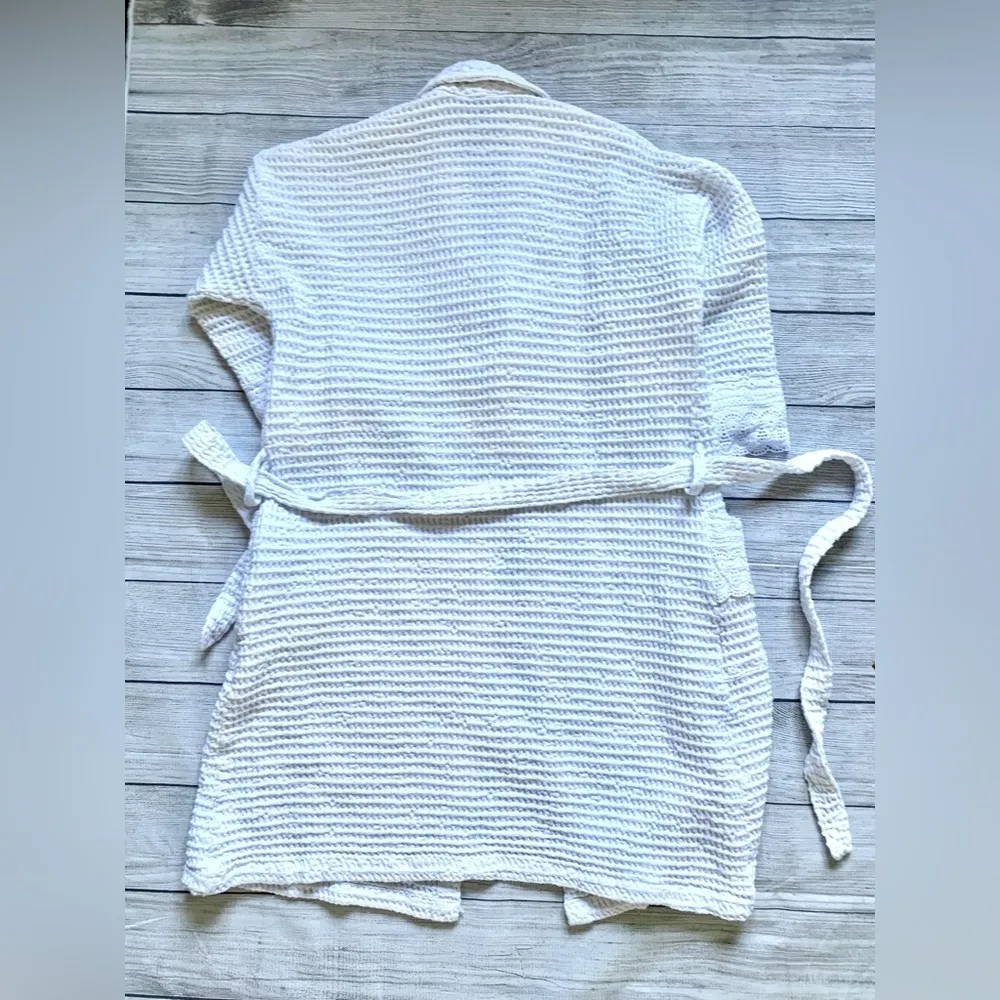 Women’s 100% Cotton White Waffle Knit Robe with Eyelet Accent Trim Size undefined - Image 12
