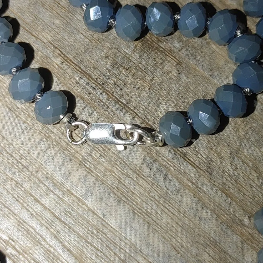 Large Beaded Necklace 925 Intricate Pendant Gemstones Blue Sparkle Crystal Glas - Image 6