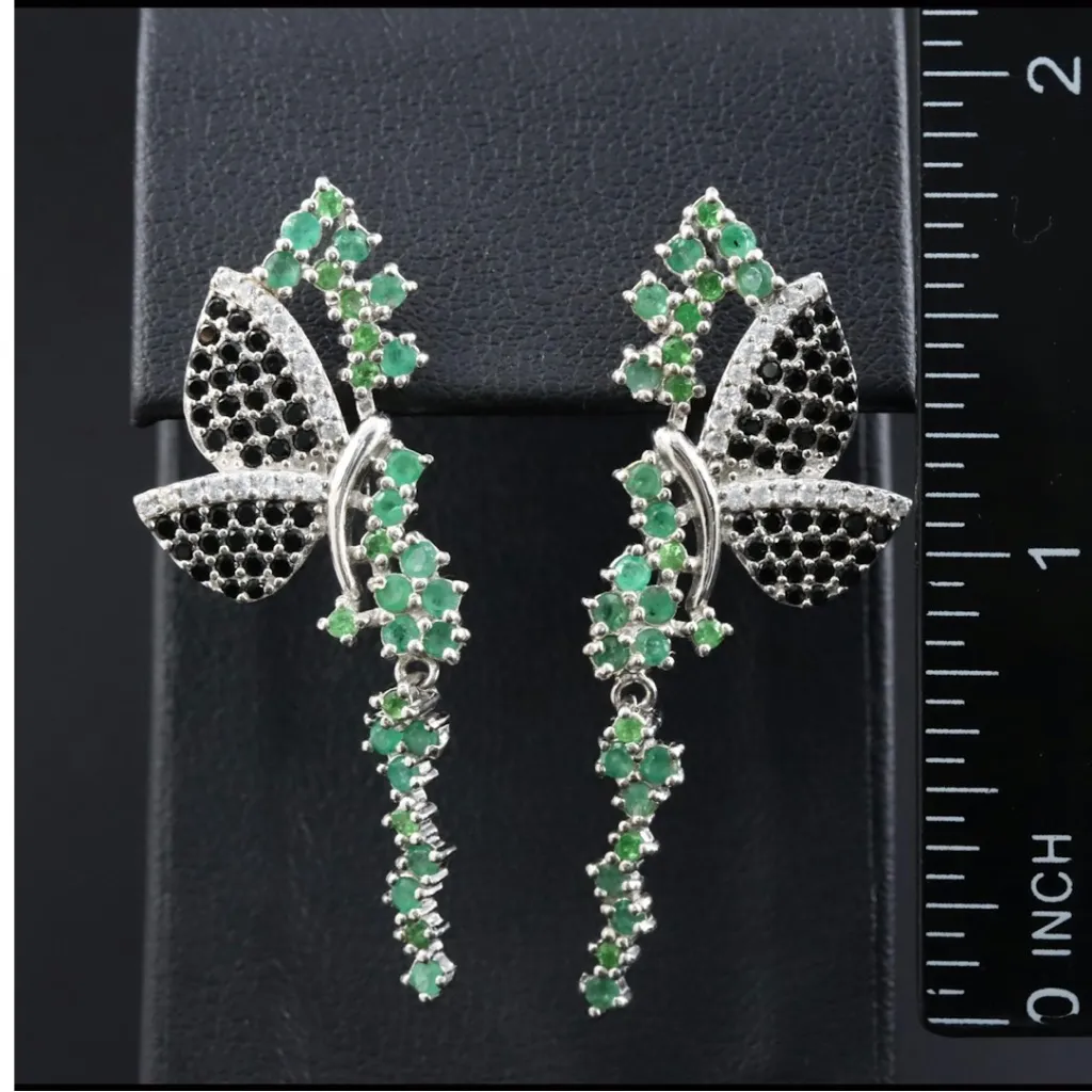 STERLING SILVER 925 GENUINE EMERALD & SAPPHIRE W/CUBIC ZIRCONIA EARRINGS Blue - Image 8