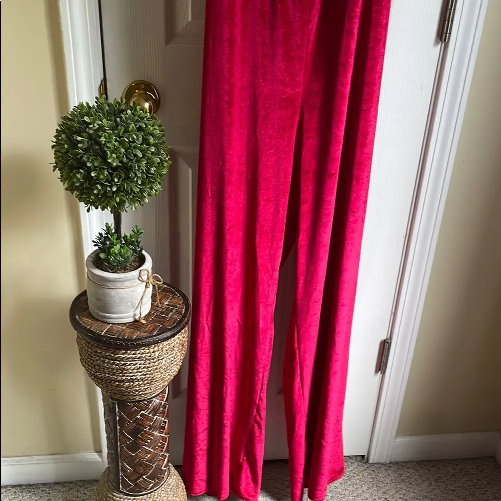 PrettyLittleThing Red Halter Jumpsuit Wide-Leg - Image 4